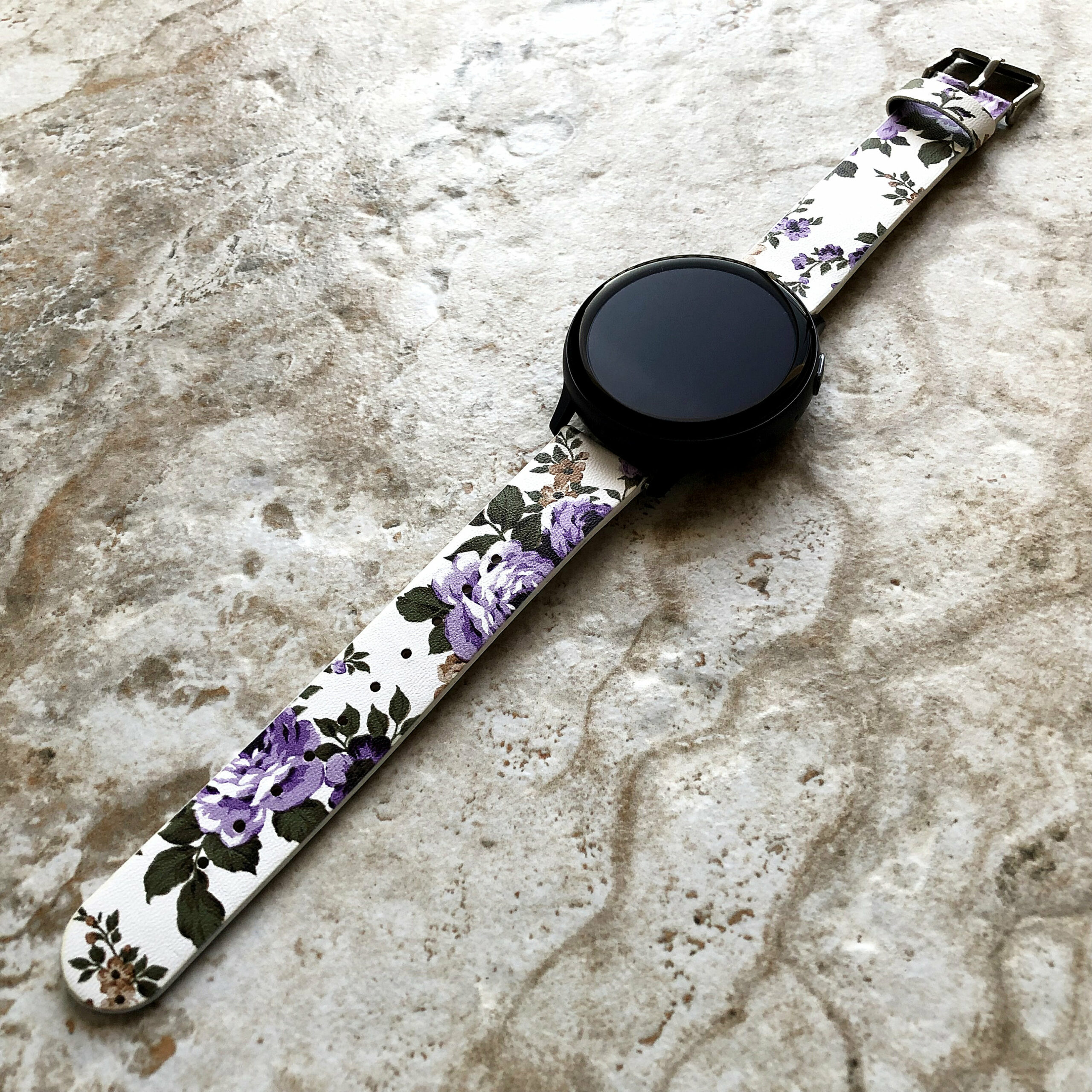 fl 4 band for samsung galaxy watch active 2 40mm 42mm 44mm soft purple floral bracelet cuff leather wristband strap with quick release pins 5ddedd7c scaled