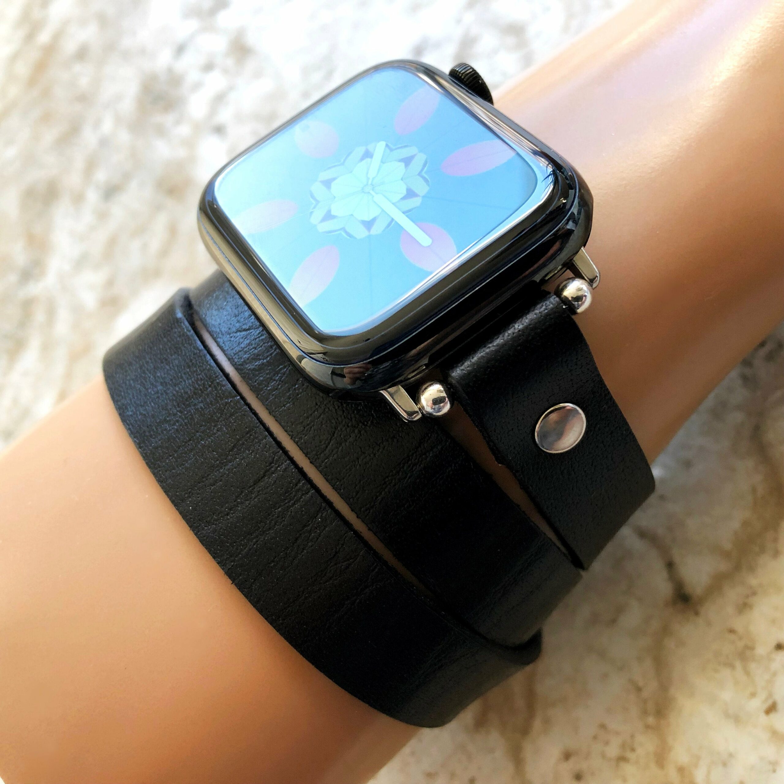 Black Color Triple Wrap Around Wrist Leather Band for ...