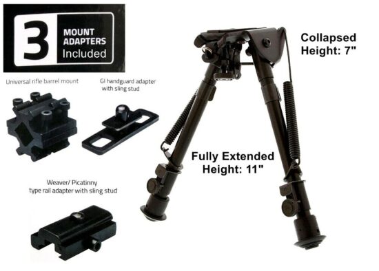 Bipod-7-to-11-Collapsible-Length-Full-Size-Aluminum-and-Steel-with-3-Adapters-224567574103